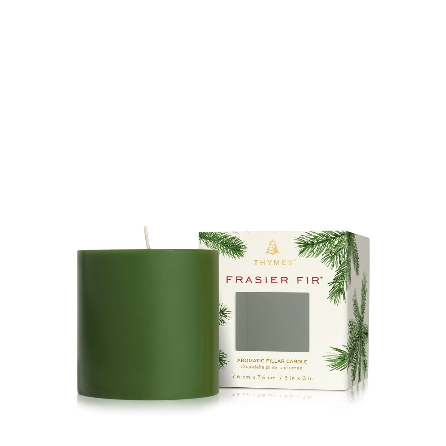 Thymes Frasier Fir Scented Candles for Home Decor - Green Pillar Candles for Women & Men - Place on Candle Holder - Luxury Home Fragrance Gifts - Small (3" x 3" Pillar)
