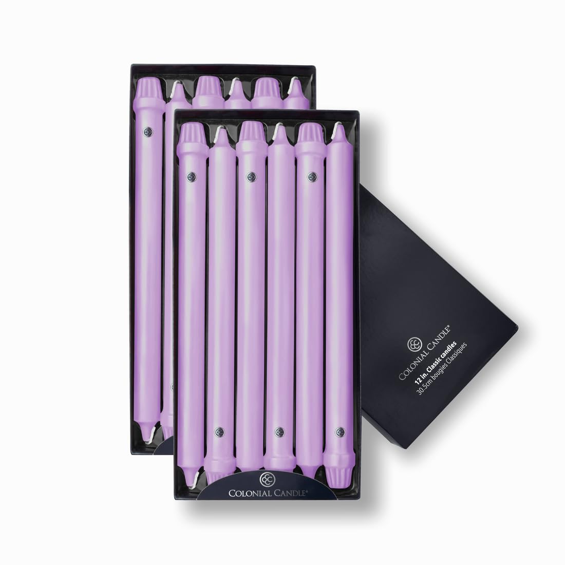Colonial Candle Unscented Taper Candle, Classic Collection, Lilac, 12 in, Pack of 12 - Up to 10 Hours Burn