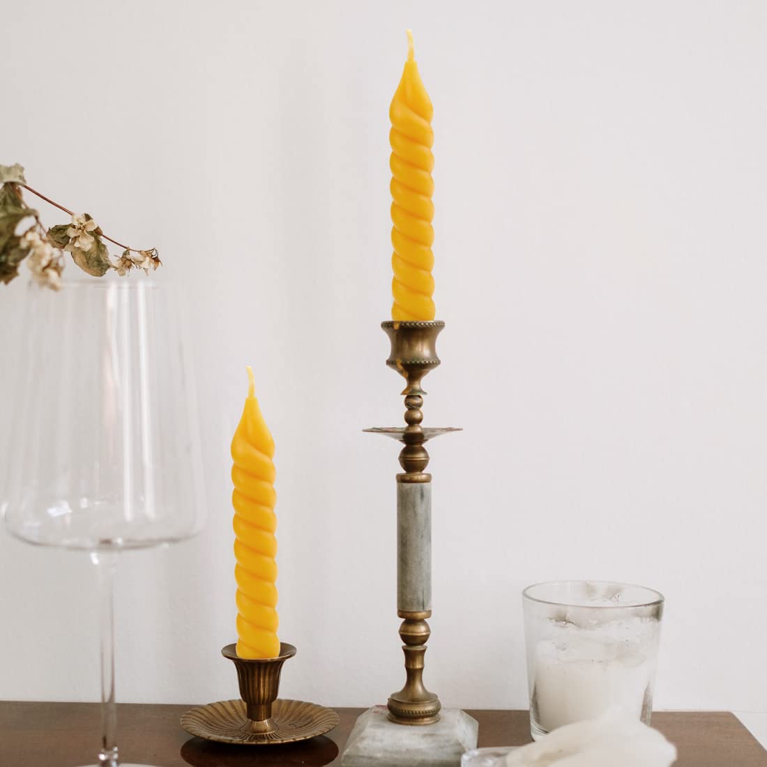 DEYBBY Natural Small Spiral Beeswax Candles Set of 12, 5 inch Dripless Smokeless Twisted Pure Organic Beeswax Candle for Home Fireplace Decor Party Event Housewarming Birthday Gift