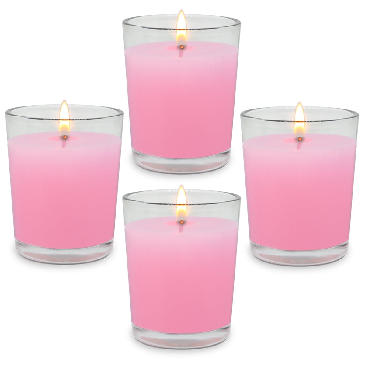 4 Packs Unscented Pink Votive Candles in Glass, 2 Inch Natural Soy Wax Scentless Candles for Valentine's Day Wedding Party Home Holiday Relaxation Spa, 12-15 Hour Burning Time