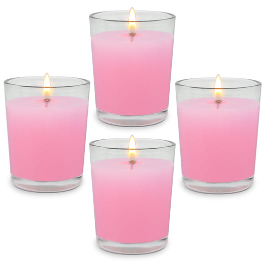 4 Packs Unscented Pink Votive Candles in Glass, 2 Inch Natural Soy Wax Scentless Candles for Valentine's Day Wedding Party Home Holiday Relaxation Spa, 12-15 Hour Burning Time