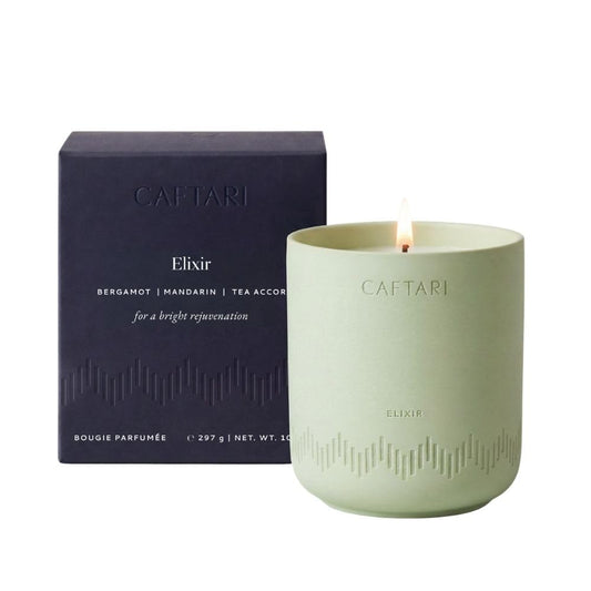 CAFTARI Elixir Scented Candle | Bergamot, Mandarin & Tea Accord | Soy Candles Non Toxic | 60- Hour Burn | Spring Candle | Uplifting Aromatherapy | Ceramic Jar | Luxury Gift for Women | 10.5 oz