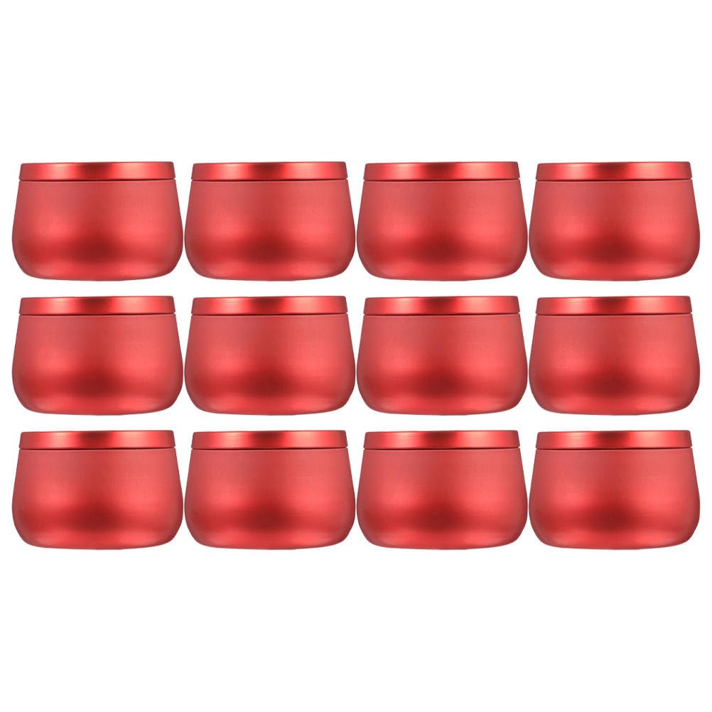 FOMIYES 12Pcs Red Tinplate Candle Jars - 4oz Round Sealed Metal Containers with Cover for Candies, Tea, Beads, Party Favors, and Storage