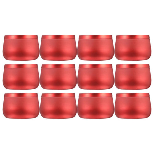 FOMIYES 12Pcs Red Tinplate Candle Jars - 4oz Round Sealed Metal Containers with Cover for Candies, Tea, Beads, Party Favors, and Storage