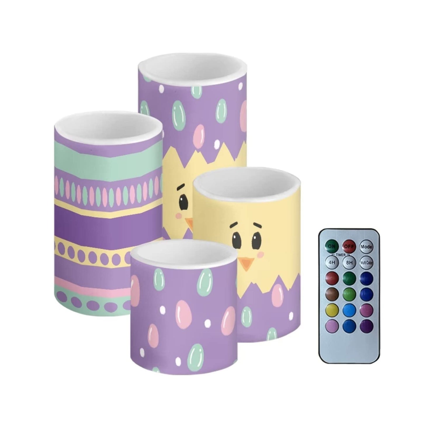 Cozeyat Multi Color Candles 4 Packs,Cute Egg Design Flameless LED Tealights with Remote and Timer,Plastic Realistic Wax Pillar Electric Votive Tea Lights Multi Color,Happy Easter Day Gifts