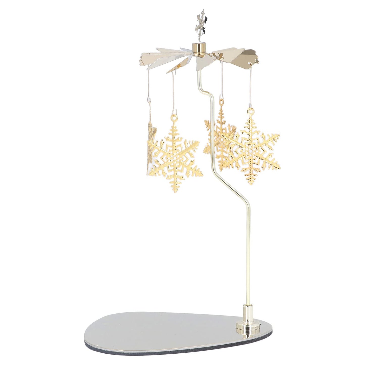 Rotating Candle Holder, Romantic Heat Activated Spinner Decor for Home Wedding Stainless Steel Gold Snowflake 18cm with Round Tray No Candle Cup