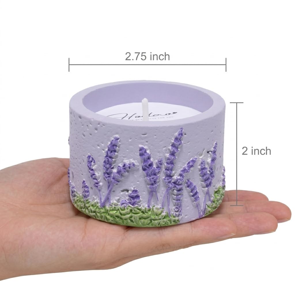 ZAWUU Lavender Scented Candle - 3D Floral Relief Decorative Soy Wax Candle with Built-in Iron Pad for Tabletop Heat Protection - Smokeless Aromatherapy for Stress Relief - Purple Home Office Decor