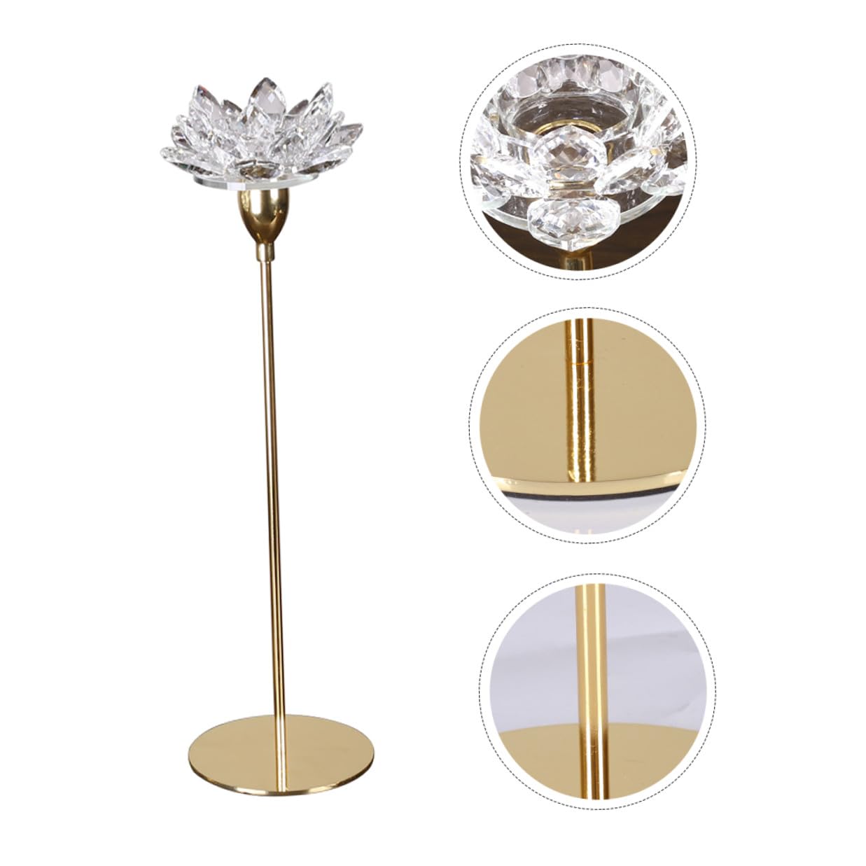 JEWEDECO Crystal Lotus Candle Stand Small Simple Metal Candlestick Decorative Candleholder for Wedding and Dining Room Candlelight Dinner Table Centerpiece