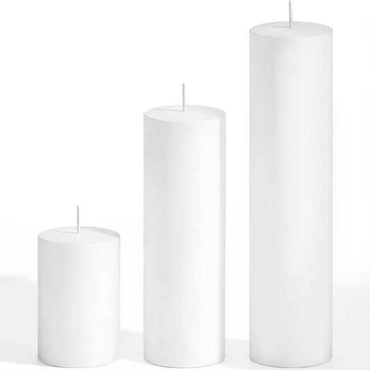 SDBALLBZ 3 Pcs White Pillar Candles Bulk Set, 2x3” 2x6” 2x8” Paraffin Hurricane Candles, Unscented Dripless Smokeless, Long Burning for Home & Table Decoration, Dinner & Romantic Atmosphere
