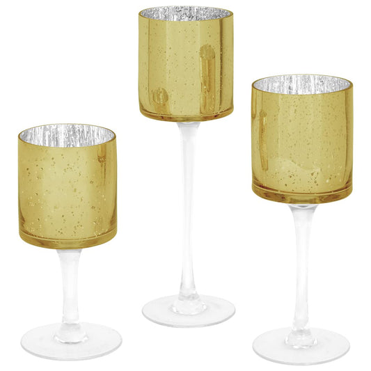 Koyal Wholesale 3Pcs Tall Candle Holder Set of 3 Floating Candle Vases, Stem Candle Holders Gold Glass Floating Candle Holders for Table Centerpiece Tealight Holder Wedding Centerpiece Home Decor