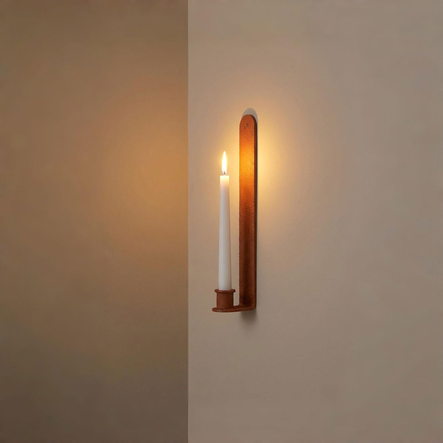 AimtoHome Wall Candle Sconces Set of 2, Classic Iron Farmhouse Holders for Taper Candles, Rustic-Textured Powder-Coated Wall Mounted in Orange for Living Room, Hallway Decor