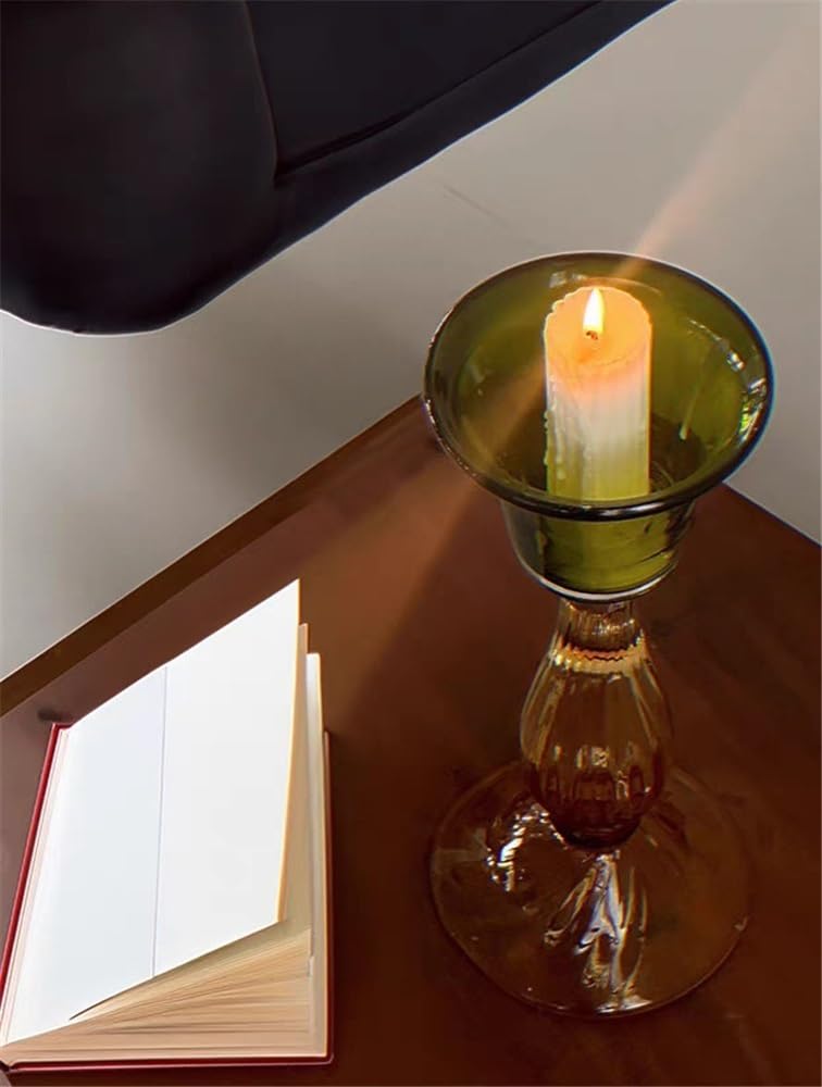 Candlestick Holders Second-Hand Transparent Single-Head Candlestick High-Grade Glass Green Decorative Aromatherapy Candle Holder Candle Holders
