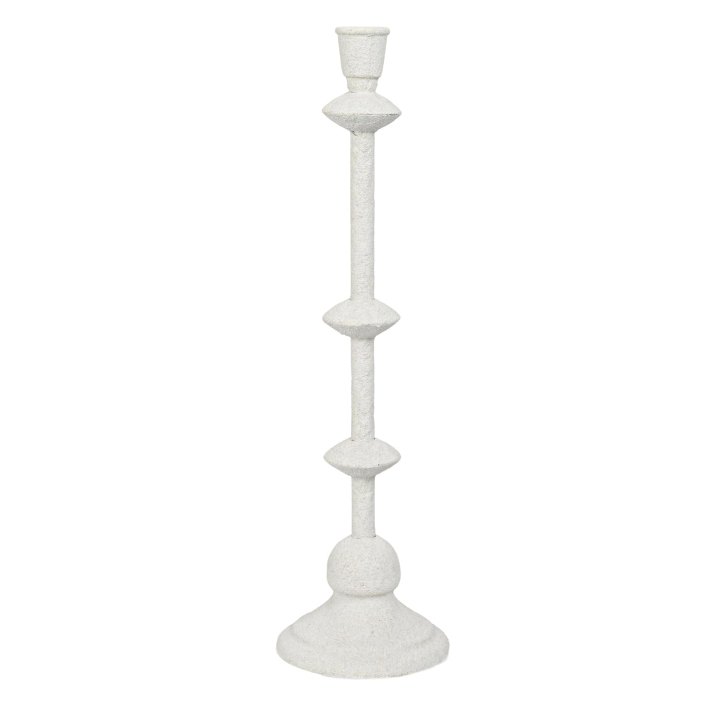 Creative Co-Op Tall Metal Taper Candle Holder in Sand Finish, Antique White
