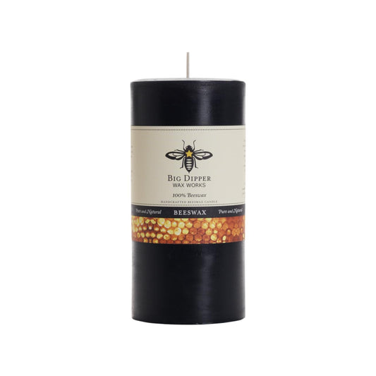 Big Dipper Wax Works Black Pillar Candle, 90-Hour Long Burn, Pure Beeswax Candle, 3" x 6”