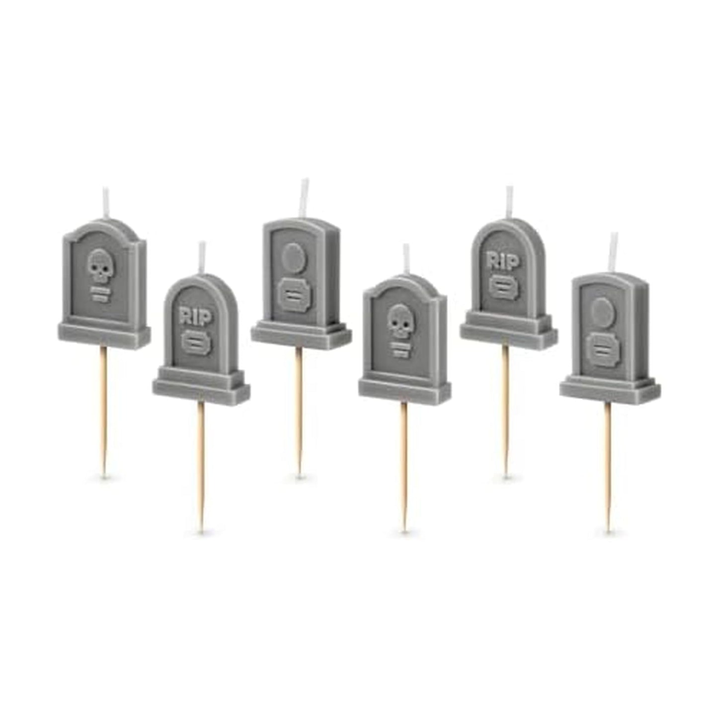 Genuine Fred Farewell Party Tombstone Birthday Candles – Set of 6 Gravestone Cake Toppers with Wooden Picks – Fun Candles for Milestone Birthdays, Retirements, and Halloween