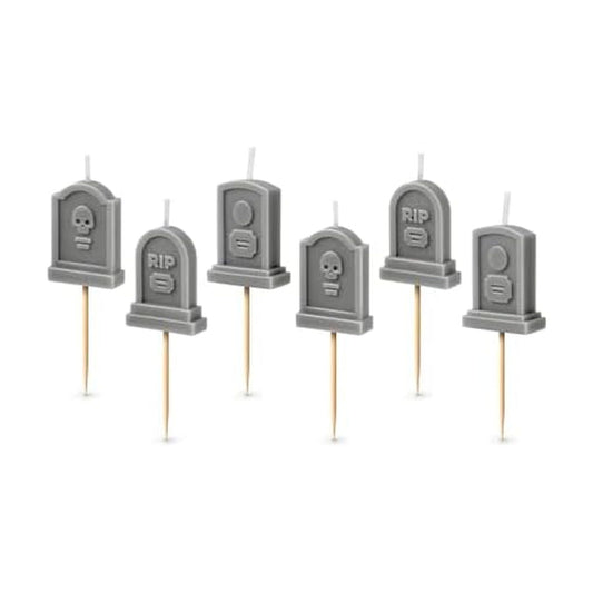 Genuine Fred Farewell Party Tombstone Birthday Candles – Set of 6 Gravestone Cake Toppers with Wooden Picks – Fun Candles for Milestone Birthdays, Retirements, and Halloween