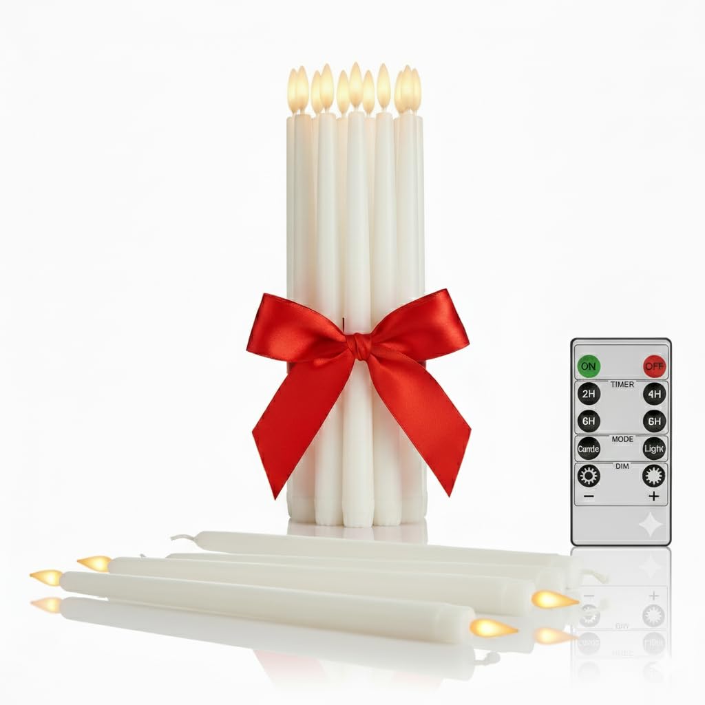Supply Sure 24 Pcs Flameless LED Taper Candles with 2 Remotes Timer | Battery Operated (Battery NOT Included) White Fake Candlesticks for Window & Christmas Decor (Pack of 24)