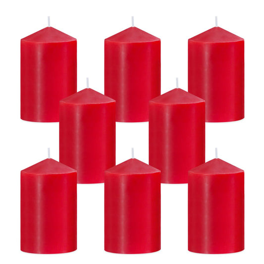2x3 Inch Red Pillar Candles, 24 Hour Small Unscented Dripless Burgundy Colored Column Cylinder Candles for Christmas Home Party Holidays, Set of 8