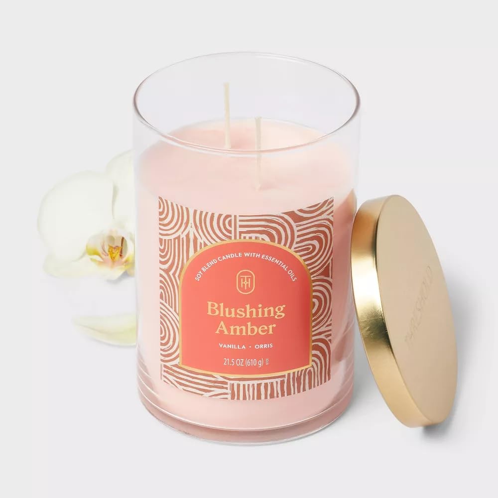 Threshold 2-Wick Lidded Glass Jar Candle (21.5oz, Blushing Amber)