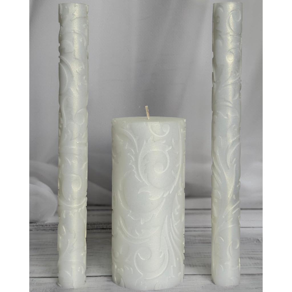 Magik Life Unity Candle Set - Wedding Ceremony & Reception – 6” Pillar & Two 10” Taper Candles – Long Burning Unity Candles for Marriage Ritual – Handmade in USA – Frozen|White