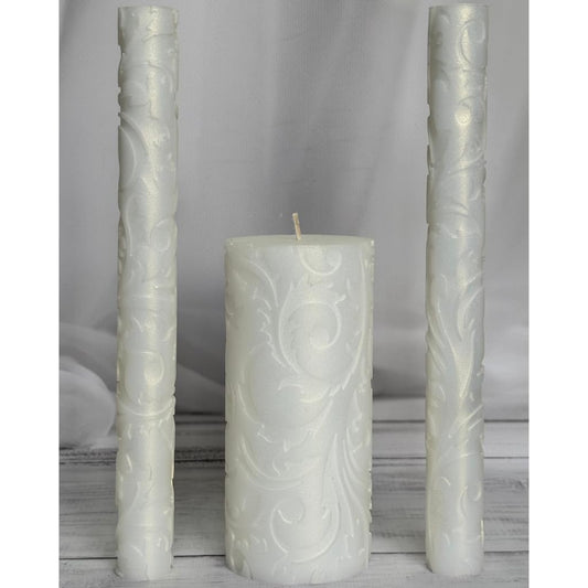 Magik Life Unity Candle Set - Wedding Ceremony & Reception – 6” Pillar & Two 10” Taper Candles – Long Burning Unity Candles for Marriage Ritual – Handmade in USA – Frozen|White