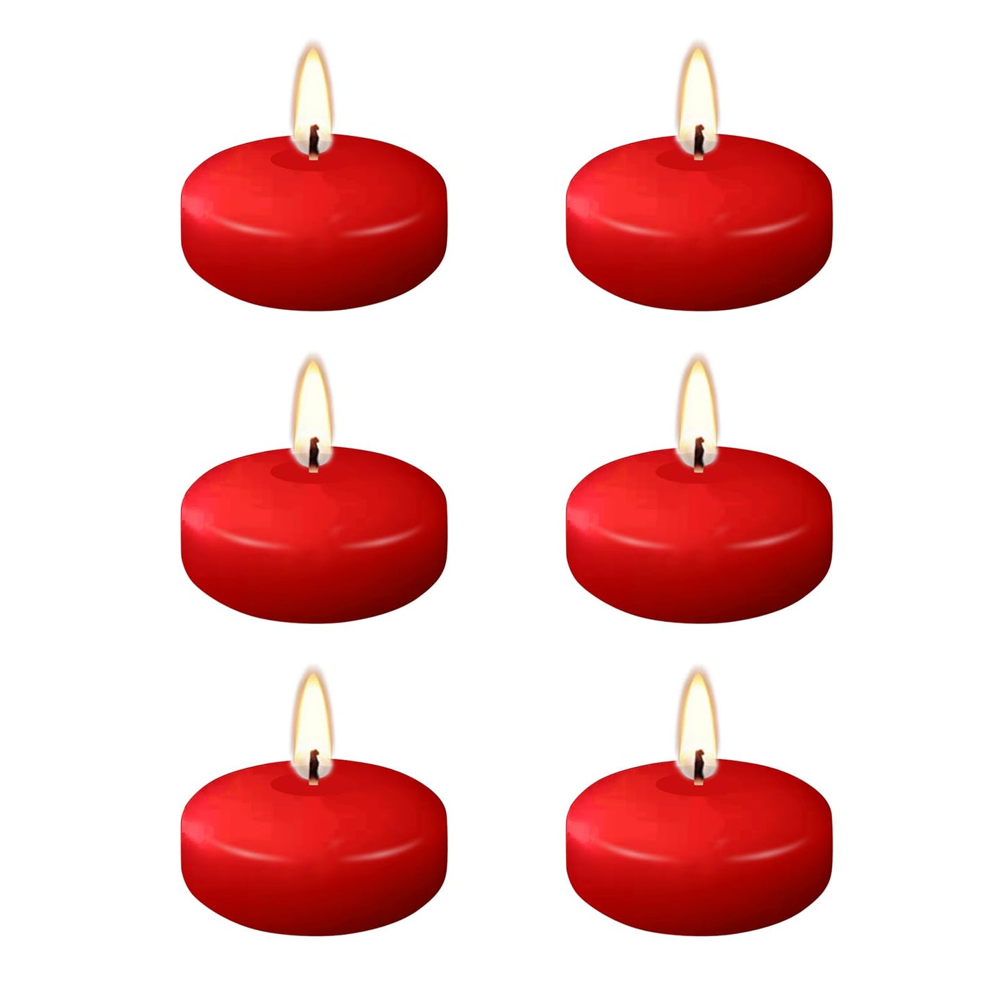 JEQUD Red Floating Candles, 2 inch, 6 Pack, Unscented, 5-6 Hours Long Burning, Wedding, Proposal Decorations