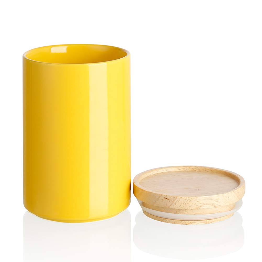 Sweejar Kitchen Canisters Ceramic Food Storage Jar, Stackable Containers with Airtight Seal Wooden Lid for Serving Ground Coffee, Tea, Sugar, Salt and More - 28 Fl Oz (Yellow)