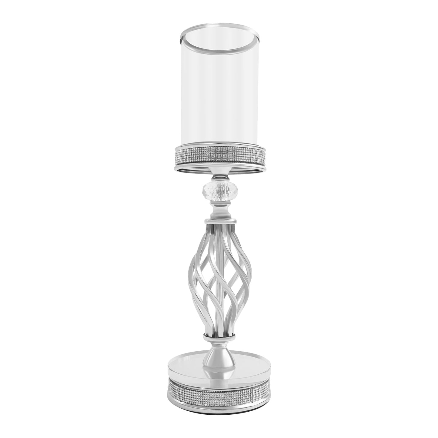 Candle Holder, Crystal Candlesticks Holder Set, Tabletop Pillar Candle Holders for Wedding, Parties, Events, Chirstmas, Home Decor, Table Centerpieces (Silver 01, L)