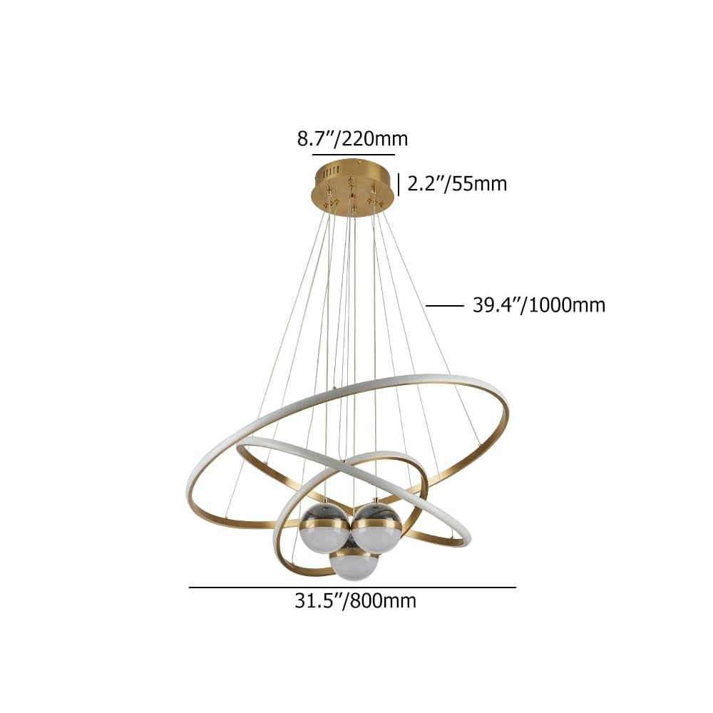 LOVEDIMA Modern Gold 3-Light LED Chandelier with Remote Control, Starry Sky Projection,3 Color Temperatures,Dimmable Globe Ceiling Light for Bedroom,Dining Room, Living Room