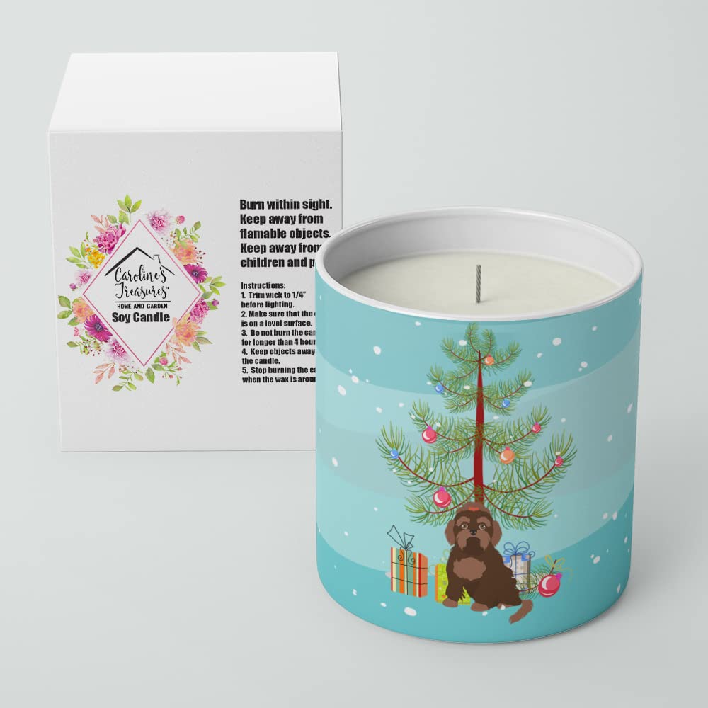 Caroline's Treasures CK3509CDL Brown Russian Tsvetnaya Bolonka Lap Dog Christmas Tree 10 oz Decorative Soy Candle Nature Soy Wax Essential Oil Home Decor Ideal for Bedroom Kitchen Bath Office Gift, 10