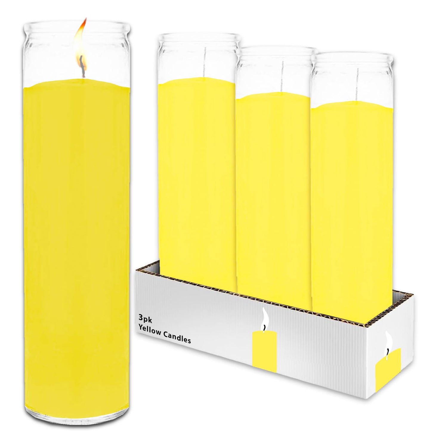 8 Inch Novena Yellow Prayer Glass Candles - 3 Pack Novena Yellow Prayer Candles | Yellow Candles for Vigils, Prayers, Blessing Ceremonies, More