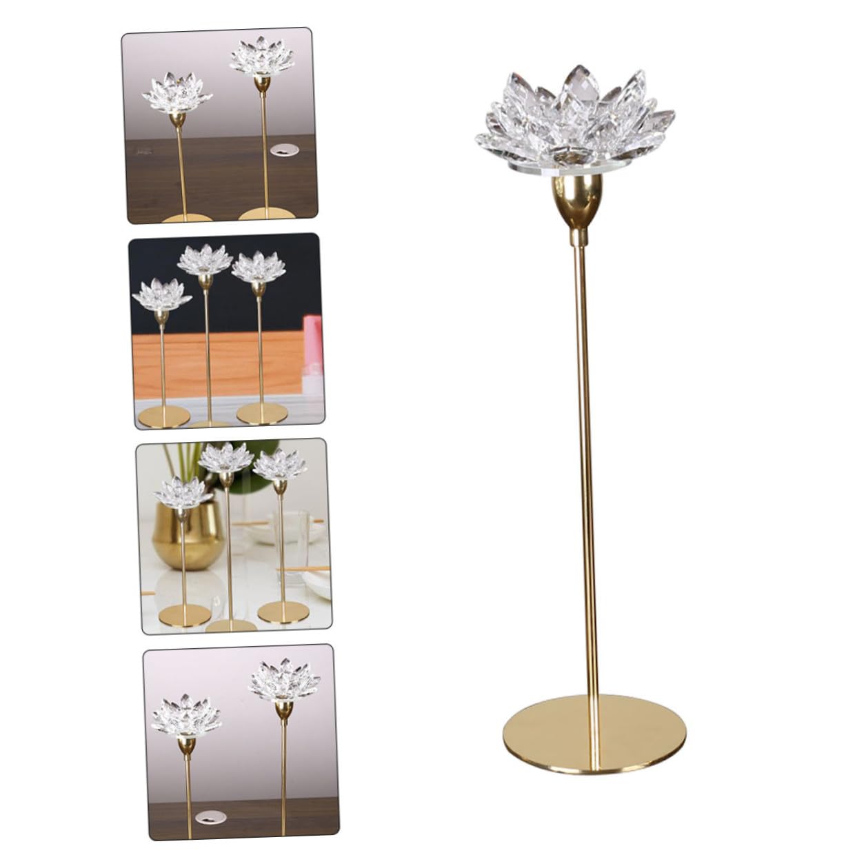 Mobestech Crystal Lotus Candle Holder Metal Candlestick Small Golden Wedding Decoration Romantic Dining Room Candle Stand