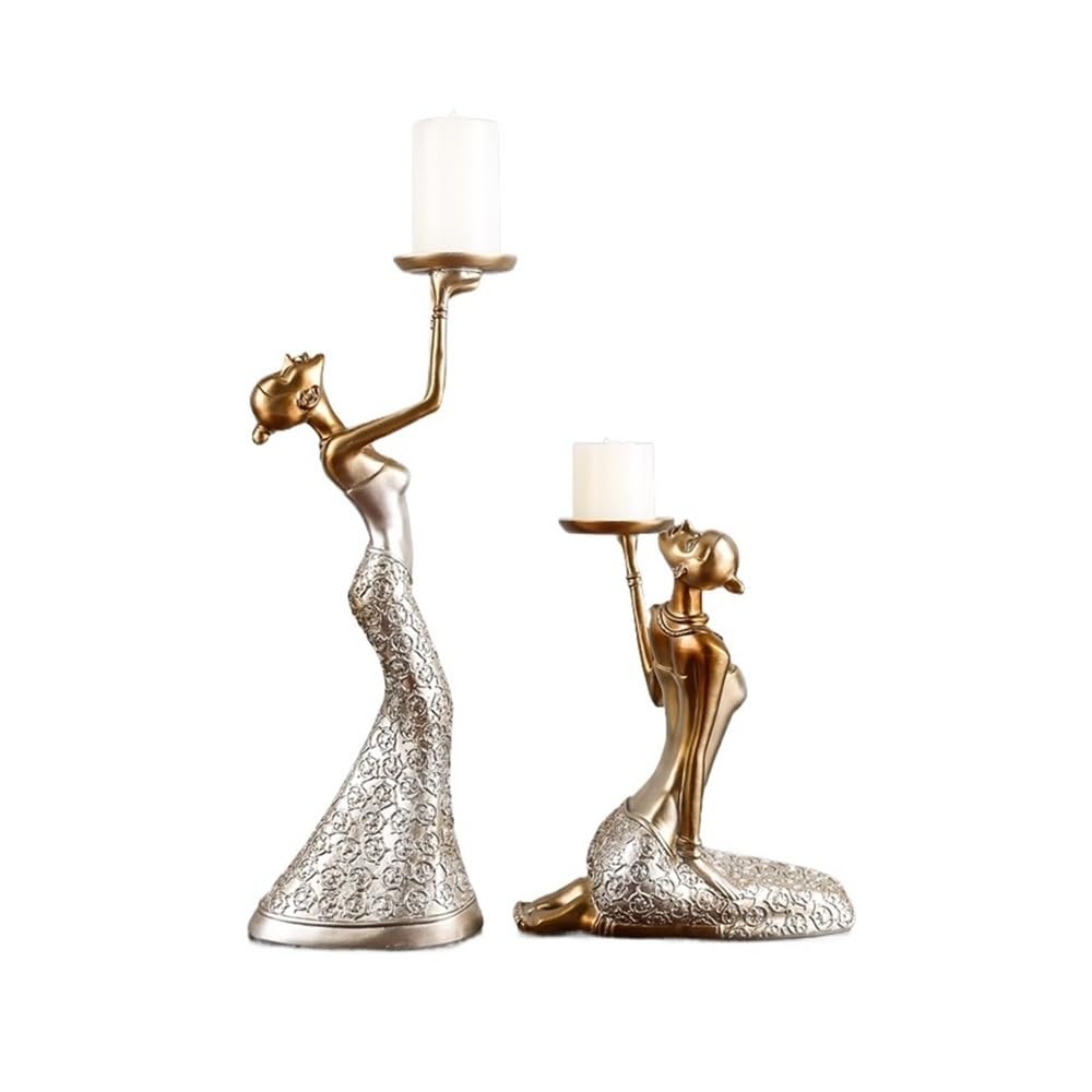 Candlesticks A Pair of Creative Candle Holders Ornaments Modern Simple Candle Holder Dining Table Home Decoration Ornaments Decorative Candlestick (Silver, Small)