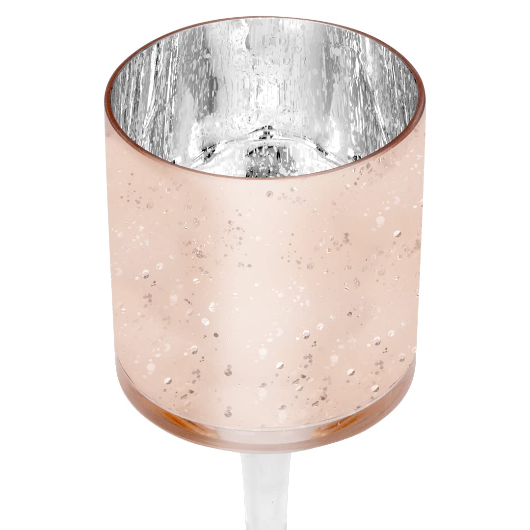 Koyal Wholesale Rose Gold Candle Holder Set of 3, Long Stem Candle Holders, Rose Gold Glass Floating Candle Holders, Tall Gold Tea Light Holders for Table Centerpiece, Tall Tealight Candle
