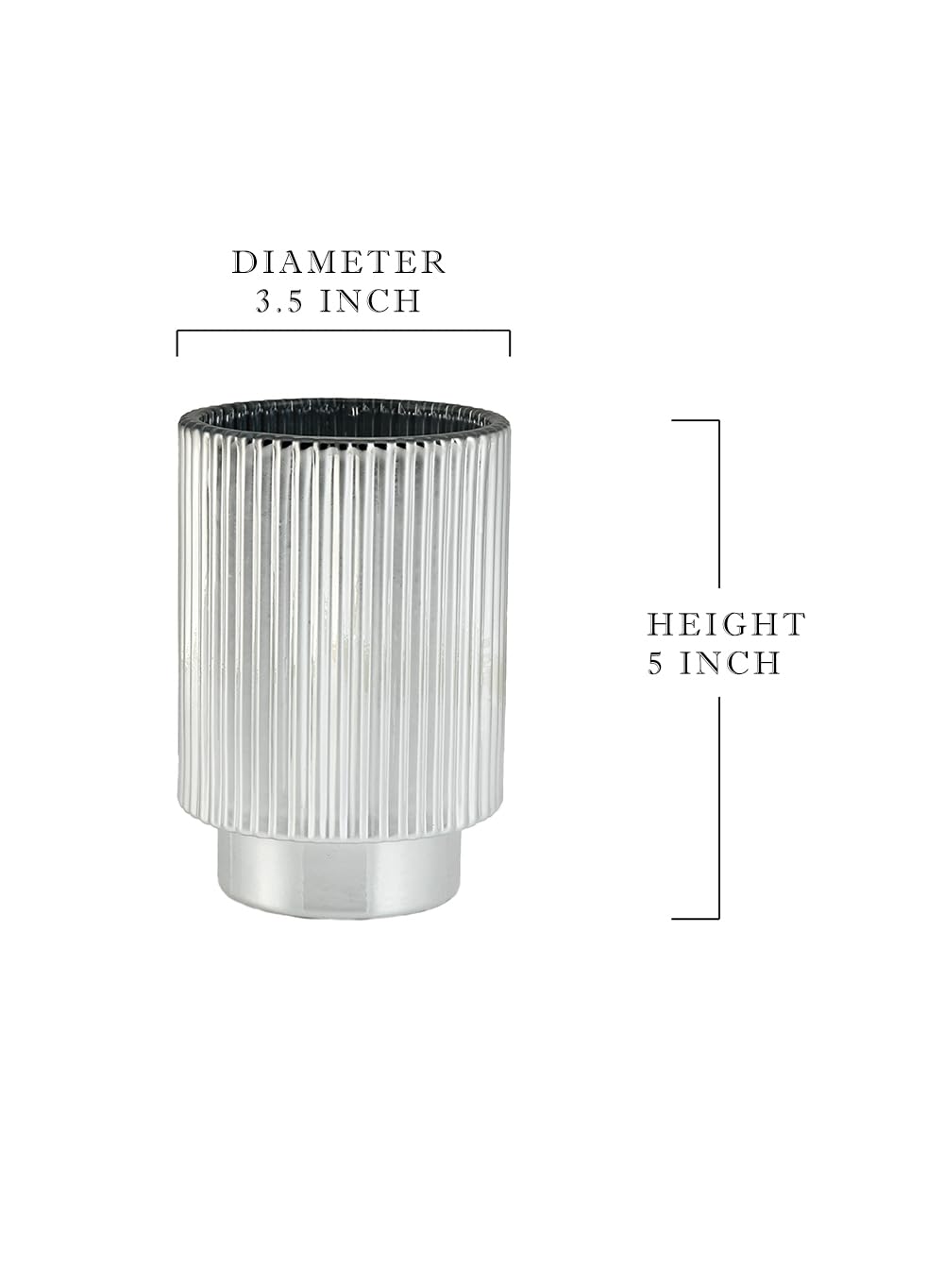 Serene Spaces Living Silver Ribbed Pedestal Glass Votive Holder, Table Centerpiece, Home, Office, Wedding, Birthday, Holiday & Special Events Decor, 3.5" Diameter & 5" Tall, Pack of 24