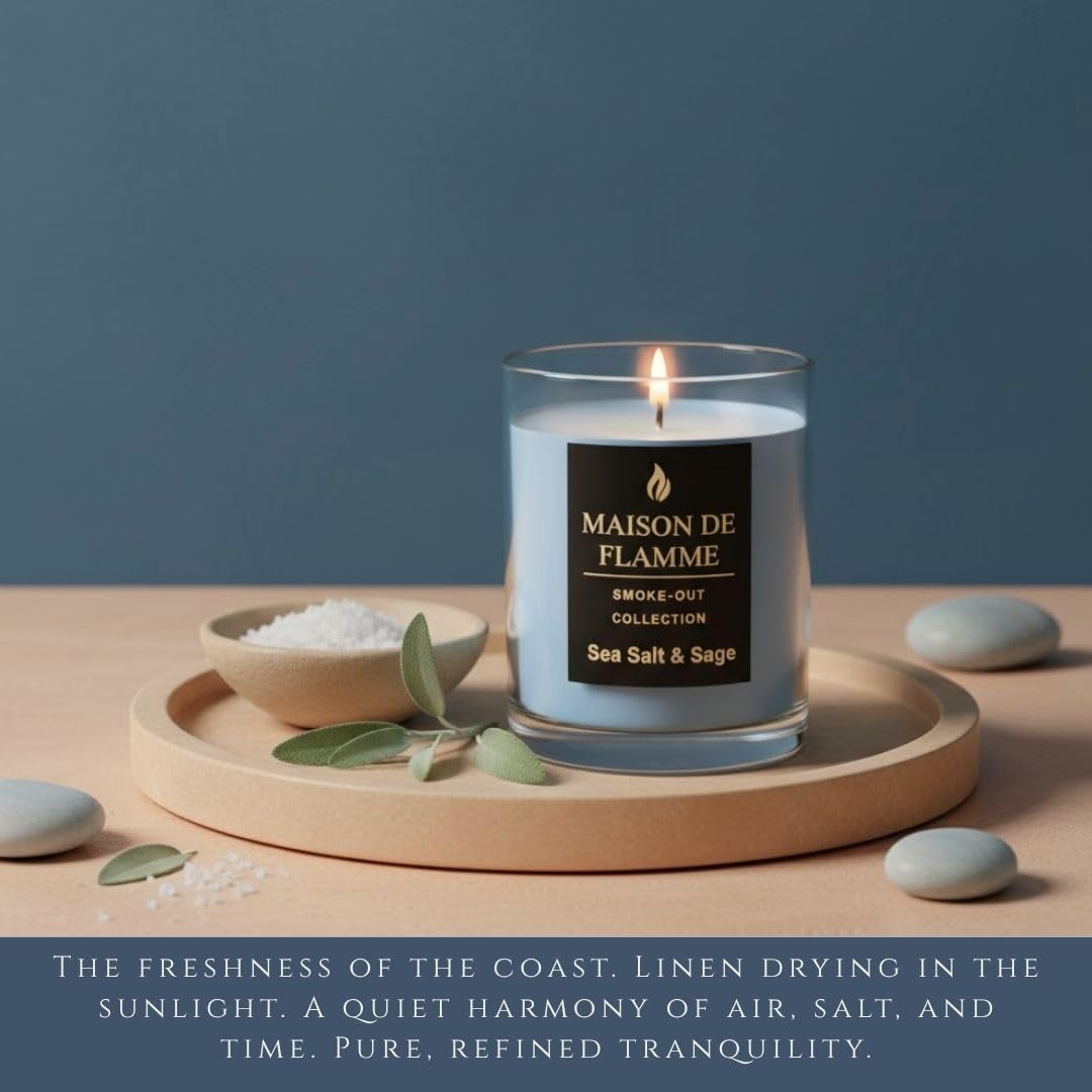 Sea Salt & Sage Soy Wax Candle – Fresh Coastal Scented Candle for Kitchen, Apartment & Home, Long Lasting Clean Burn Candle, 150g / 5.3 oz – Maison De Flamme