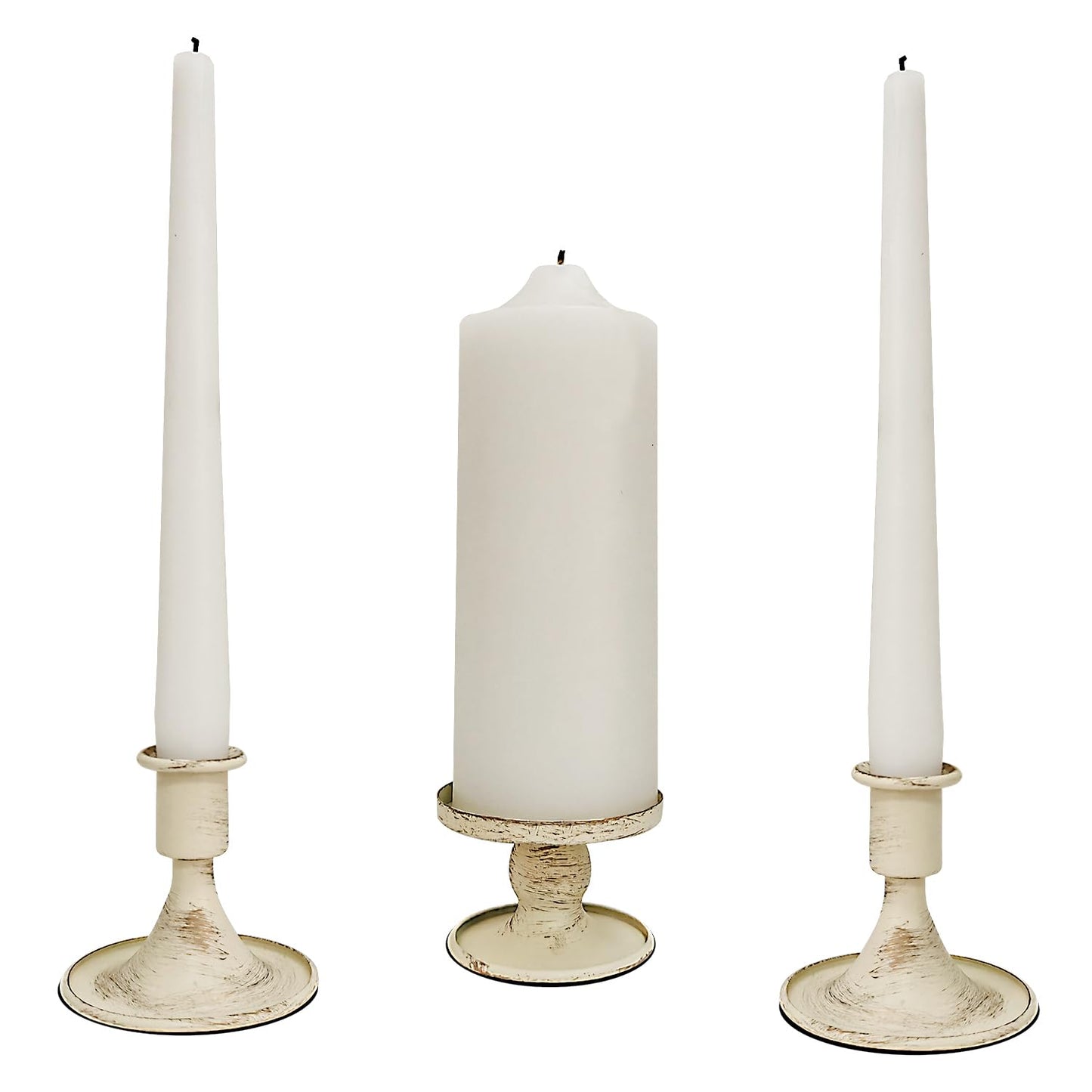 Unity Wedding Candle Holders - Taper Candle Holders for Pillar Candles, 3 Piece Metal White Unity Candlestick Holder – Rustic Farmhouse Style Home Decor for Ceremony, Anniversary