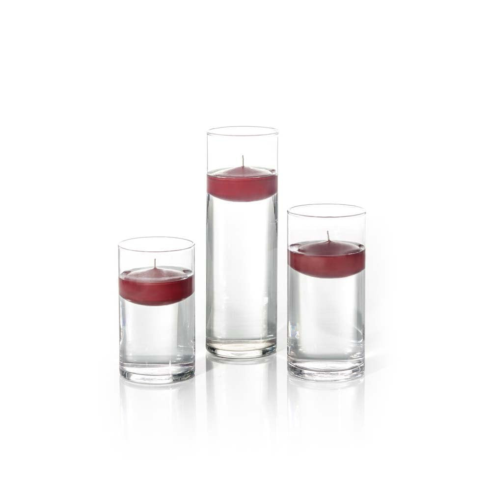 yummi Set of 18 Floating Candles and Cylinder Vases - Burgundy