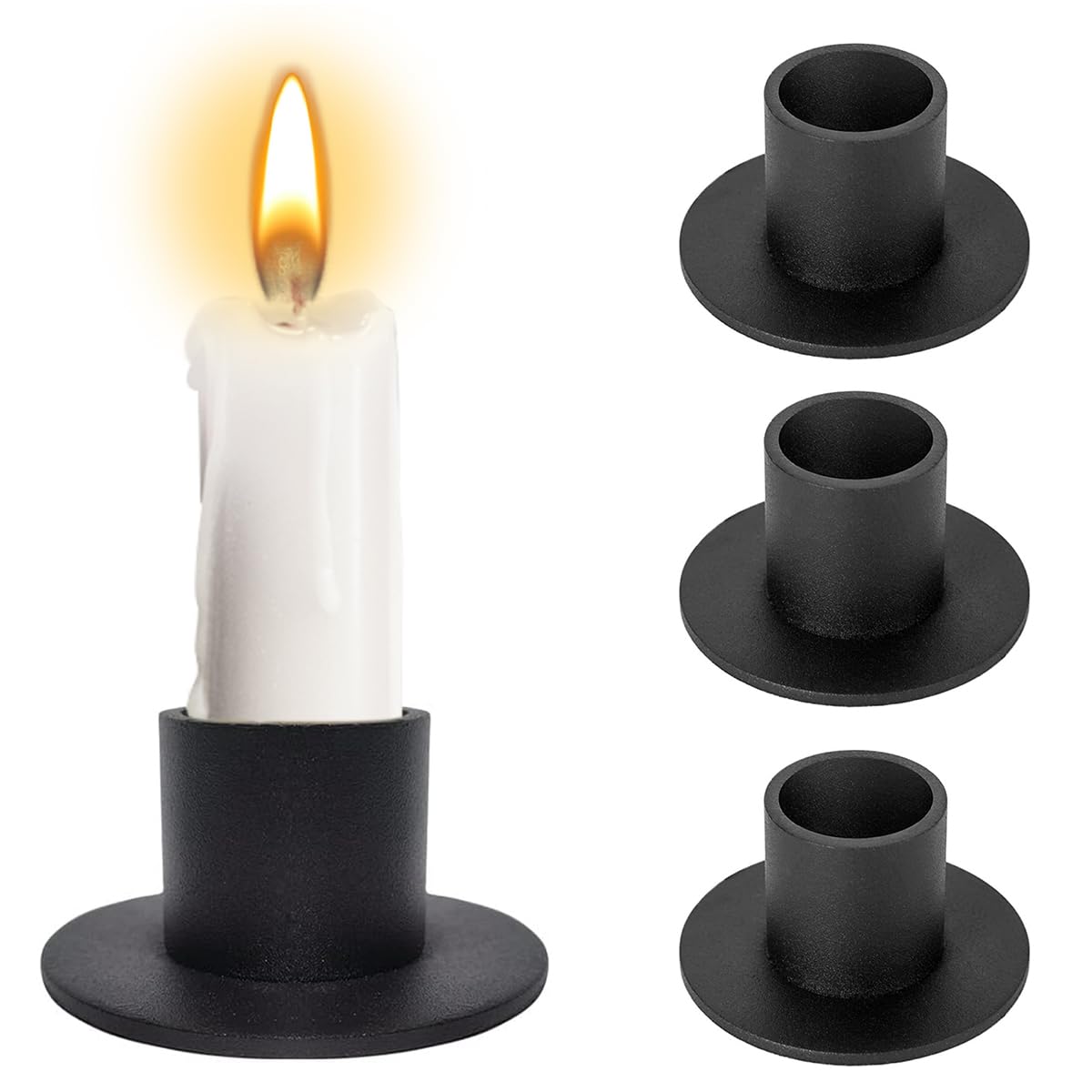 Candle Holder, 4 PCS Matte Black Iron Candlestick Holders Centerpieces for Home Decoration, Party, Wedding Anniversary, Housewarming Gift