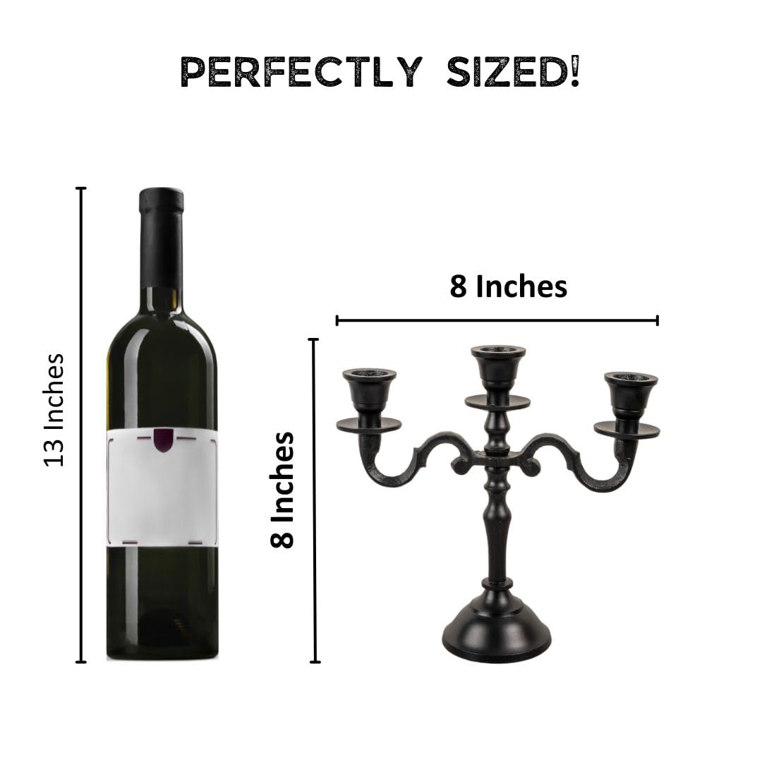 Rely+ 3 Arm Baby Candelabra Black Matte 8 Inch Taper Candle Holders Gothic Decorations Candlesticks Holder Home Decor Wedding Parties Centerpiece for Dining Table