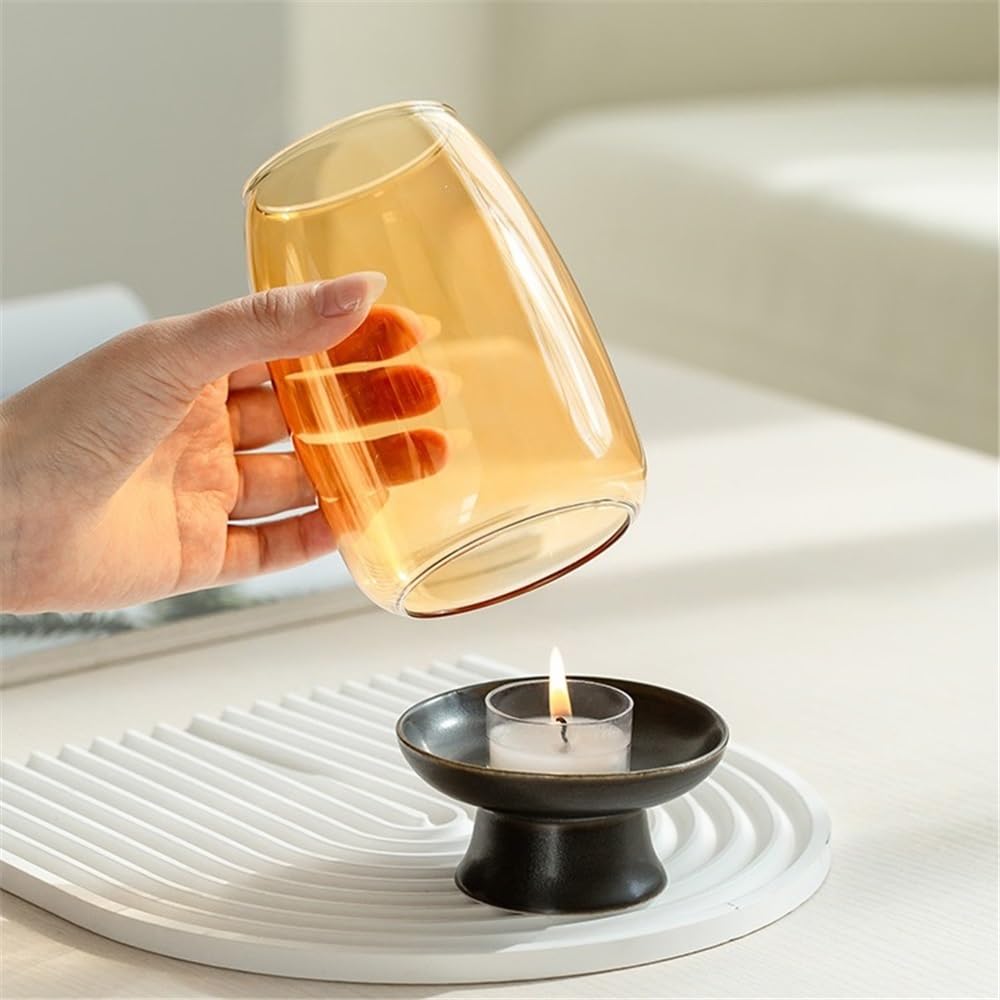 Candlestick Holders Ceramic Candlestick with Glass Lampshade Household Aromatherapy Candle Holder Tea Room Decoration Candle Holders