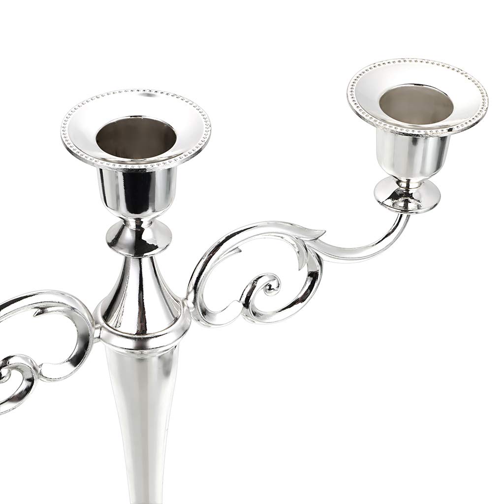 OwnMy 3 Arms Metal Candelabra Candlestick Silver European Elegant Candle Holder Candle Stand for Wedding Dining Table Christmas Party Home Decoration (Silver Tone)