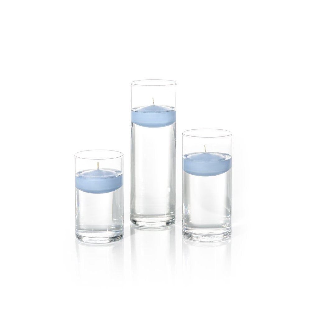 yummi Set of 18 Floating Candles and Cylinder Vases - Periwinkle Blue