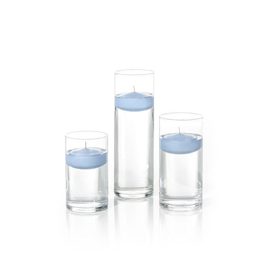 yummi Set of 18 Floating Candles and Cylinder Vases - Periwinkle Blue