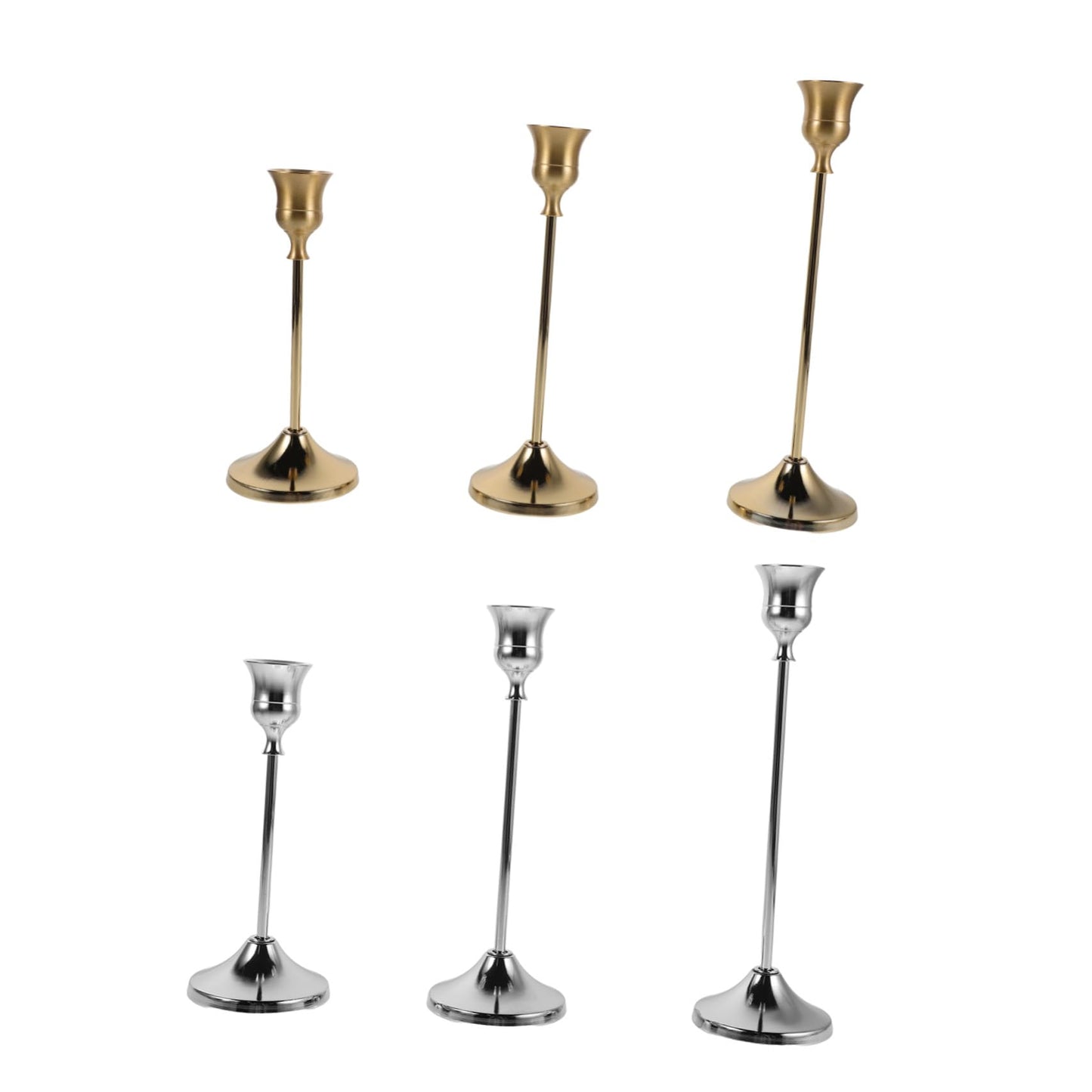 SWOOMEY 6pcs Metal Candlestick Holders for Taper Candles Secure Support and Polished Shiny Finish, Elegant European Craftsmanship, for Dinner Table Centerpiece and Wedding Events Décor