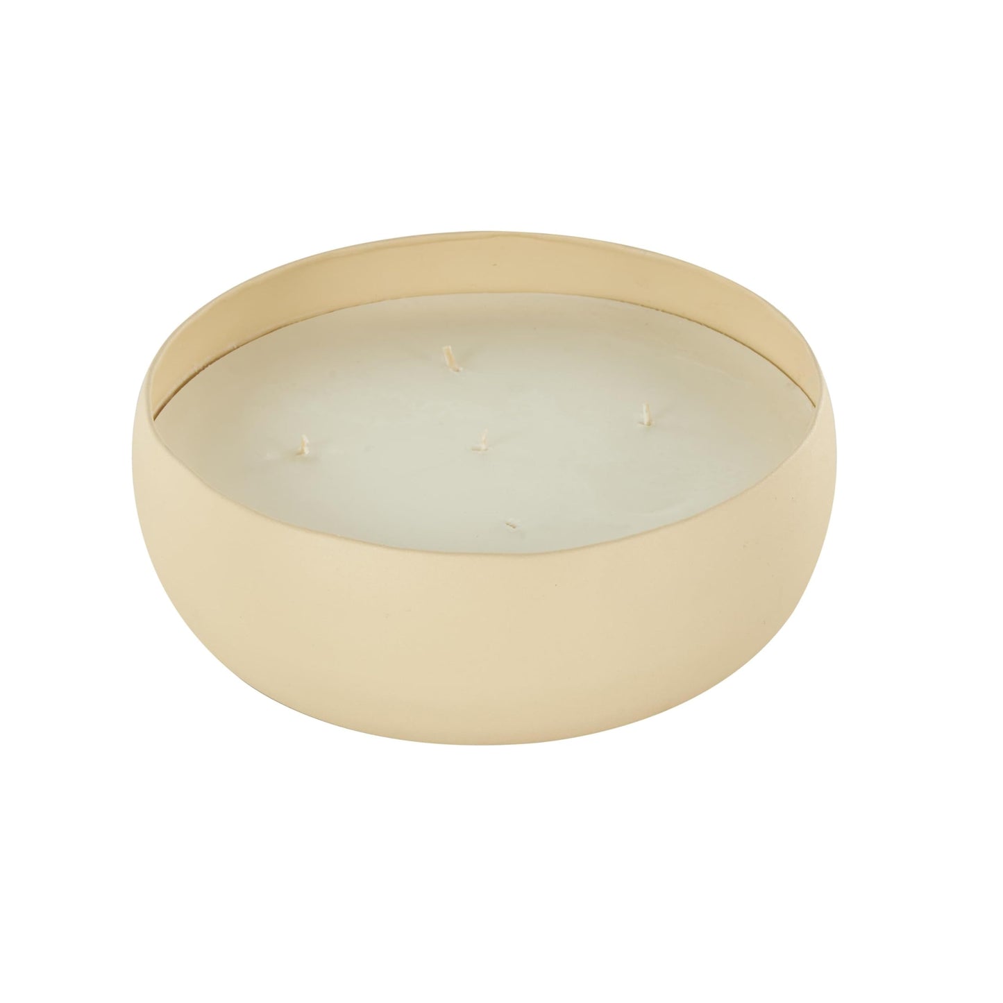 Deco 79 Metal Decorative Candle Eucalyptus Spa Scented Textured 63oz 5 Wick Aromatherapy Candle with White Wax, Wax Aromatherapy Candle 9" x 9" x 3", Beige