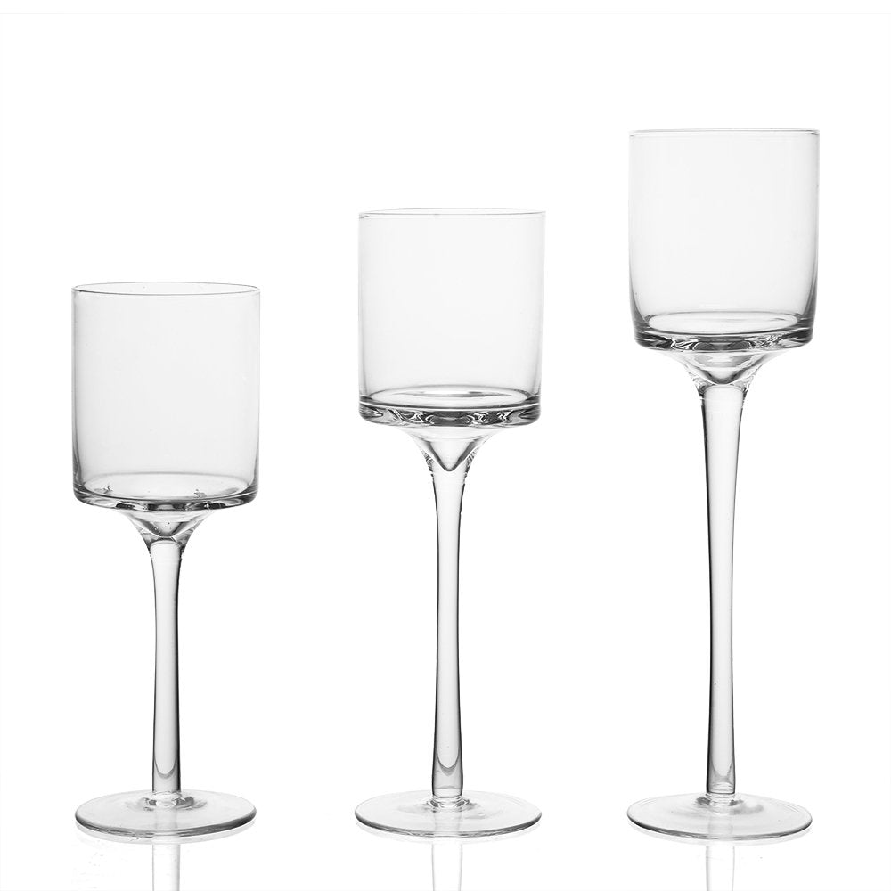 BTGLLAS Set of 3 Candlestick & Tealight Candle Holders Tall High Elegant Clear Glass Tealight Holder Suitable for Candles Under 6cm (2.36") in Diameter Fit Home Party Wedding Table Centerpiece Decor…