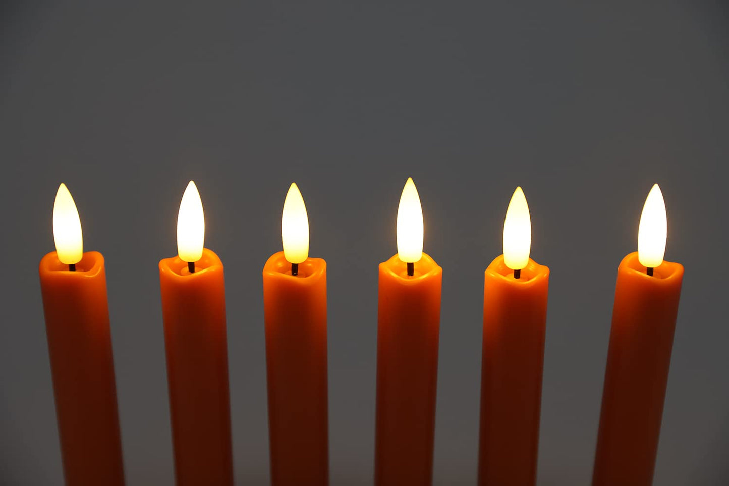 Stmarry Flameless Orange Taper Candles with Remote - 10 Inch LED Candlesticks Flickering, Realistic 3D Flame with Wick, Warm White Light, Thanksgiving Fall Autumn Decor for Home, Timer - Set of 6