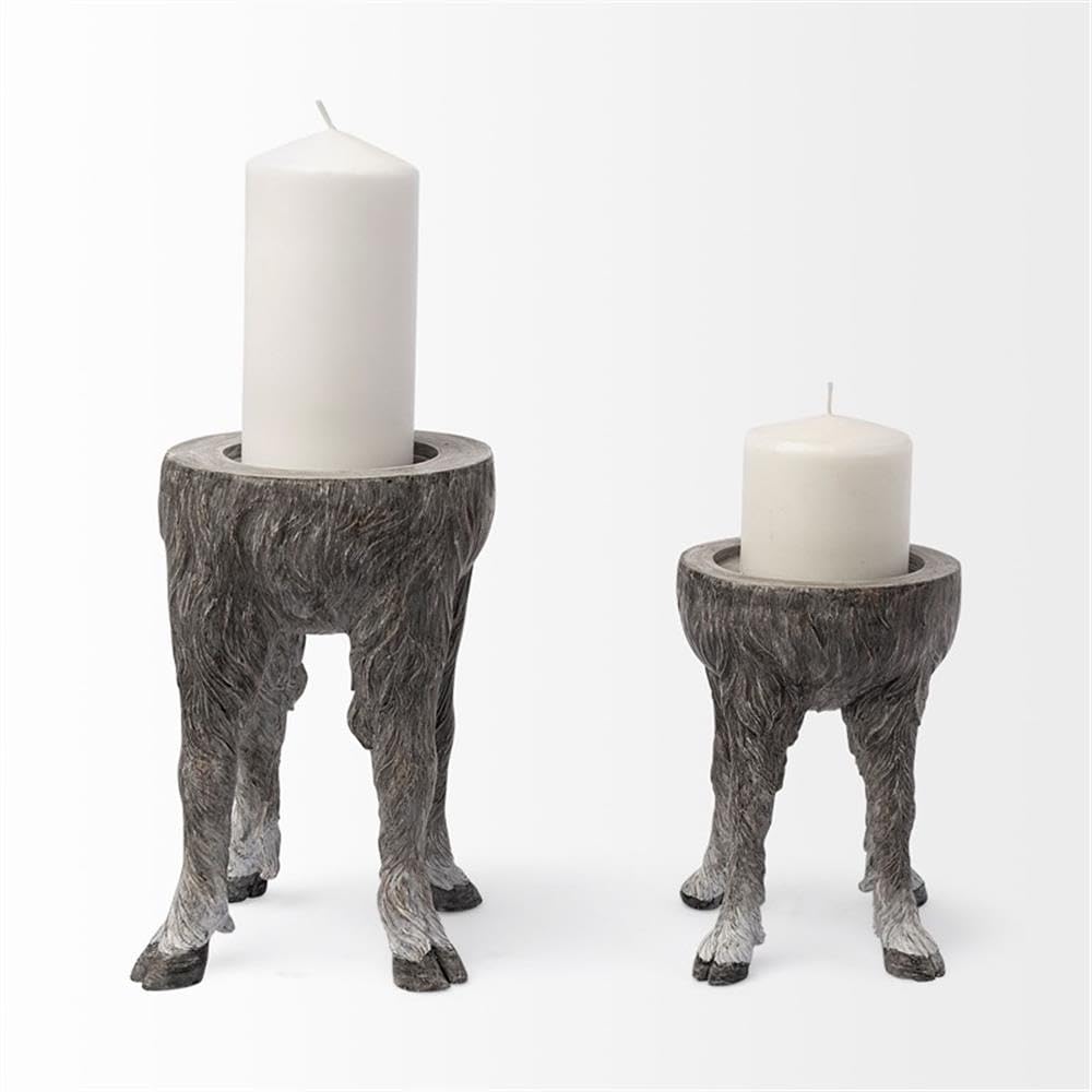 Pemberly Row Farmhouse Gray Ceramic Table Candle Holder, Small 7 in, Hoofed Animal Design, Durable Ceramic Construction, Compact Decorative Accent for Modern or Farmhouse Home Decor