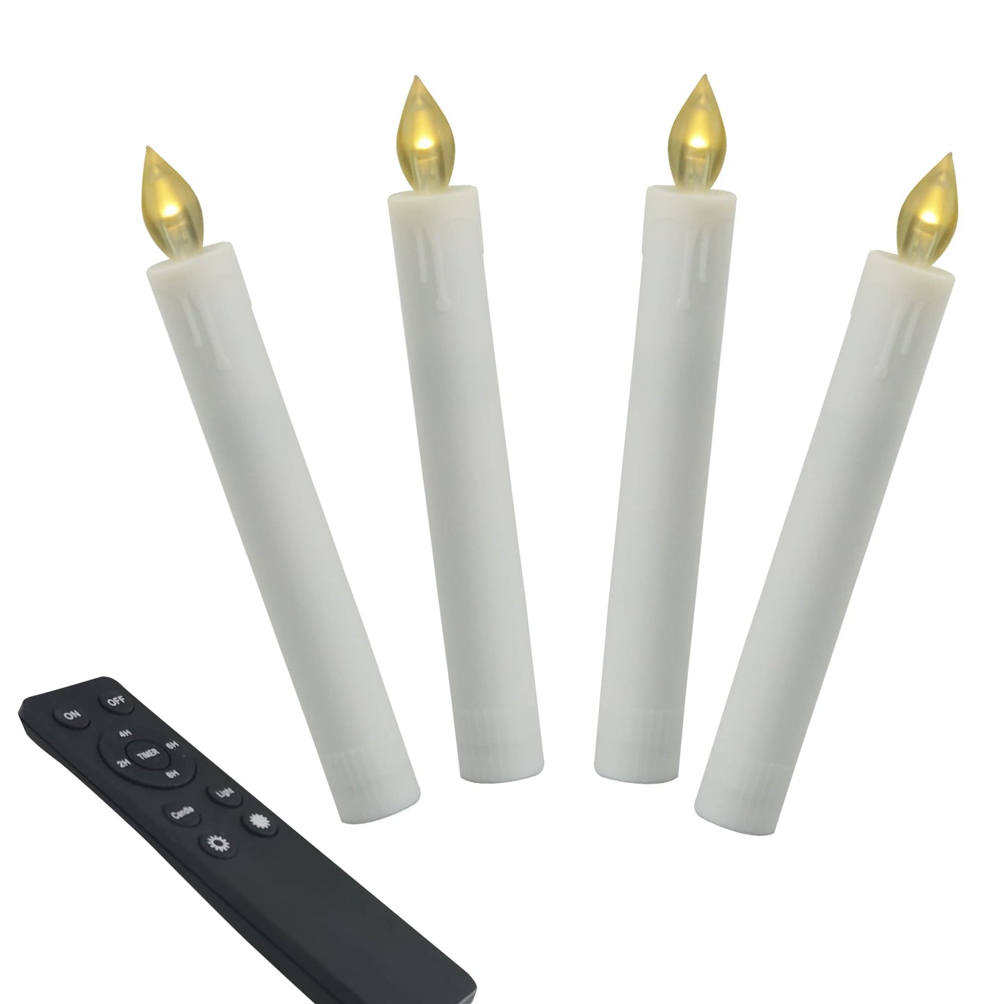 CANDLE CHOICE 6” Tall Flameless Taper Candles with Remote Timer Long Battery Operated Flicking Electric LED Window Candlesticks for Candelabra Wedding Christmas Decorations Table Centerpieces 4 Sticks
